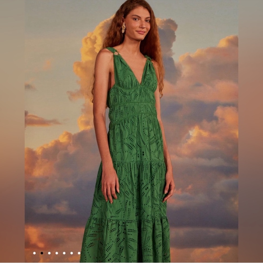 NWT Farm Rio Green Monstera Corset Eyelet Maxi Dress